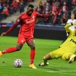 Patson Daka, en el partido de Champions de la semana pasada contra el Lokomotiv de Moscú