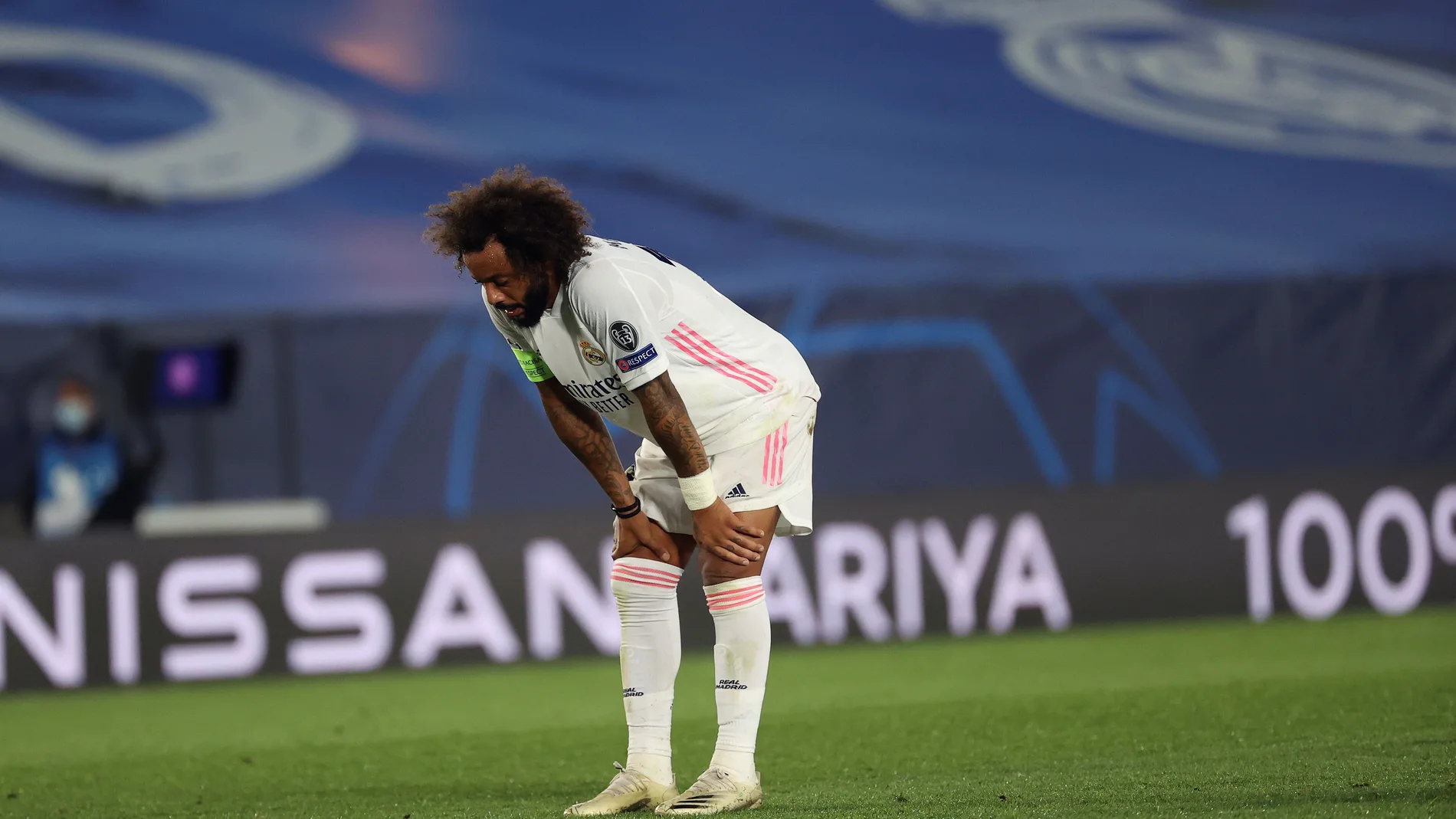 El defensa brasileño del Real Madrid Marcelo Vieira tras el partido de la primera jornada de la Liga de Campeones que Real Madrid y Shakthar Donetsk jugaron este miércoles en el estadio Alfredo di Stefano. EFE/JuanJo Martín