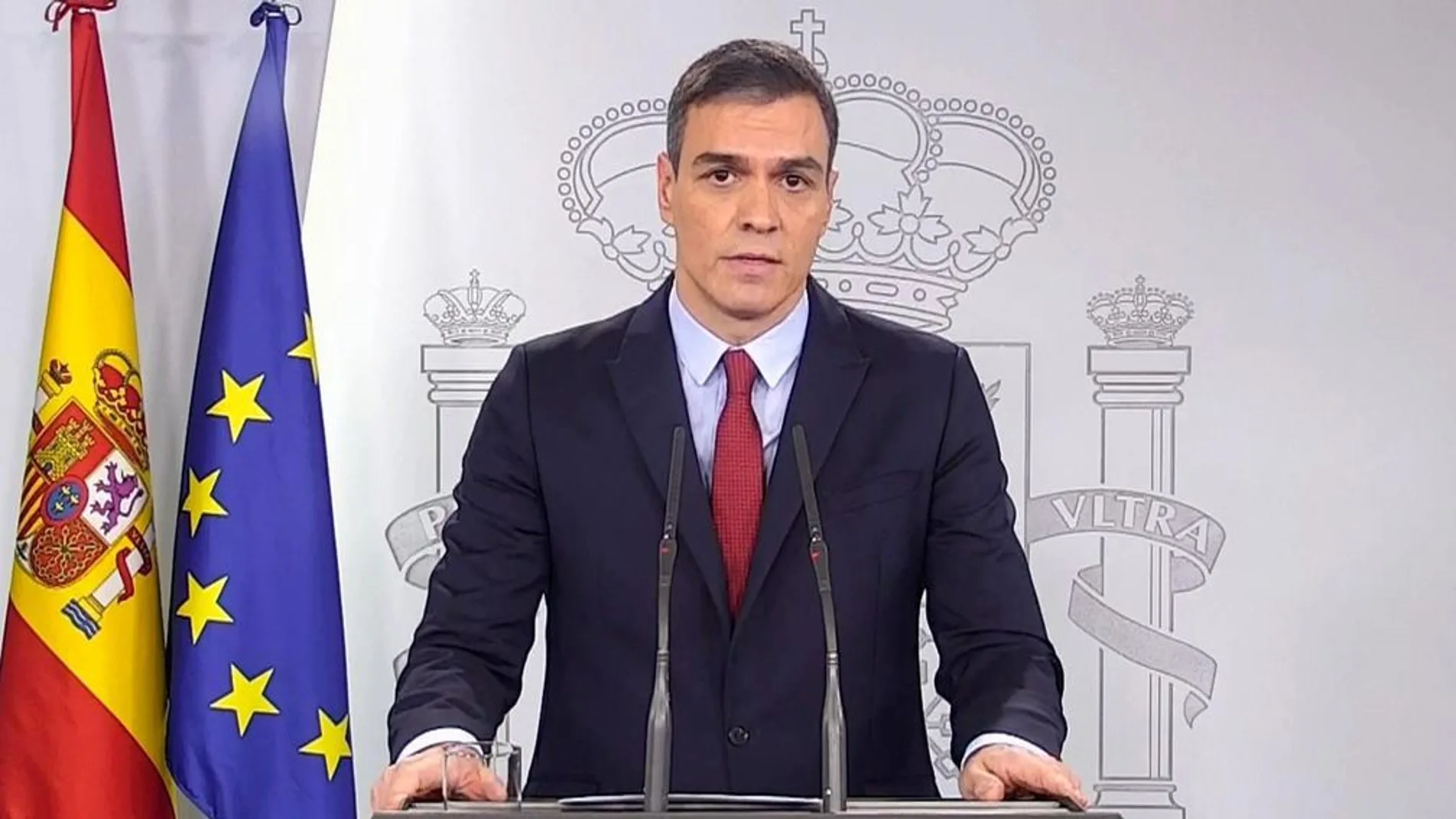 El presidente del Gobierno, Pedro Sánchez, en declaración institucional desde el palacio de La Moncloa