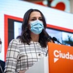 La líder de Ciudadanos, Inés Arrimadas, durante una rueda de prensa en Madrid