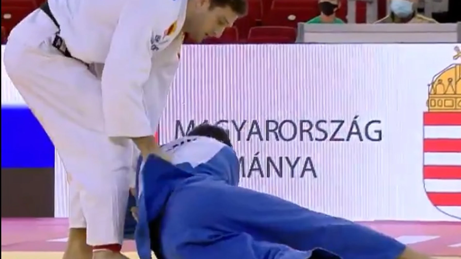 Niko Sherazadishvili, durante su combate con el sueco Marcus Nyman con el tobillo izquierdo lesionado