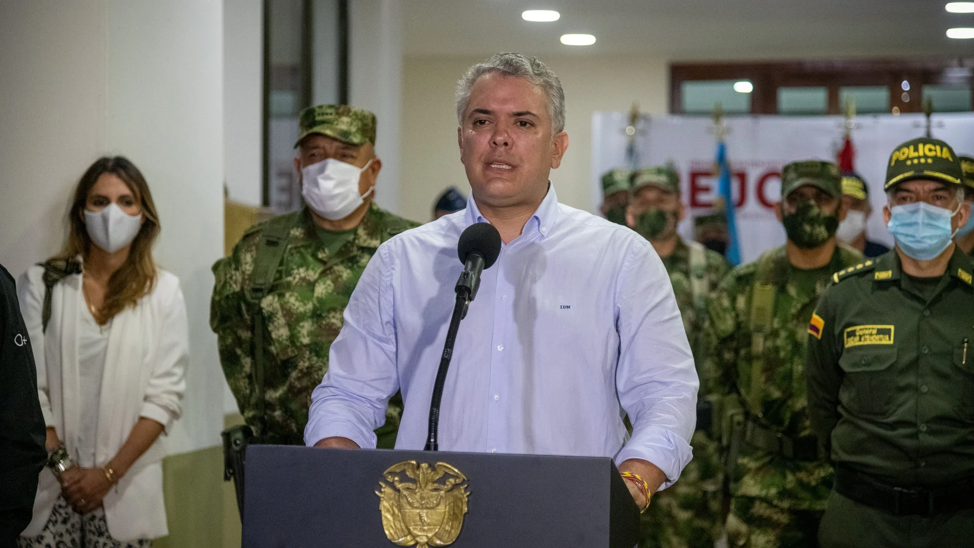 Colombia's President Ivan Duque announces the death of National Liberation Army (ELN) rebel leader Andres Felipe Vanegas Londono, better known by the nom de guerre Uriel, in Quibdo, Colombia October 25, 2020. Courtesy of Colombian Presidency/Handout via REUTERS ATTENTION EDITORS - THIS IMAGE WAS PROVIDED BY A THIRD PARTY. NO RESALES. NO ARCHIVES
