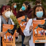 Concentración de médicos en la Plaza de las Cortes para protestar por el Real Decreto Ley 29/2020 del Gobierno