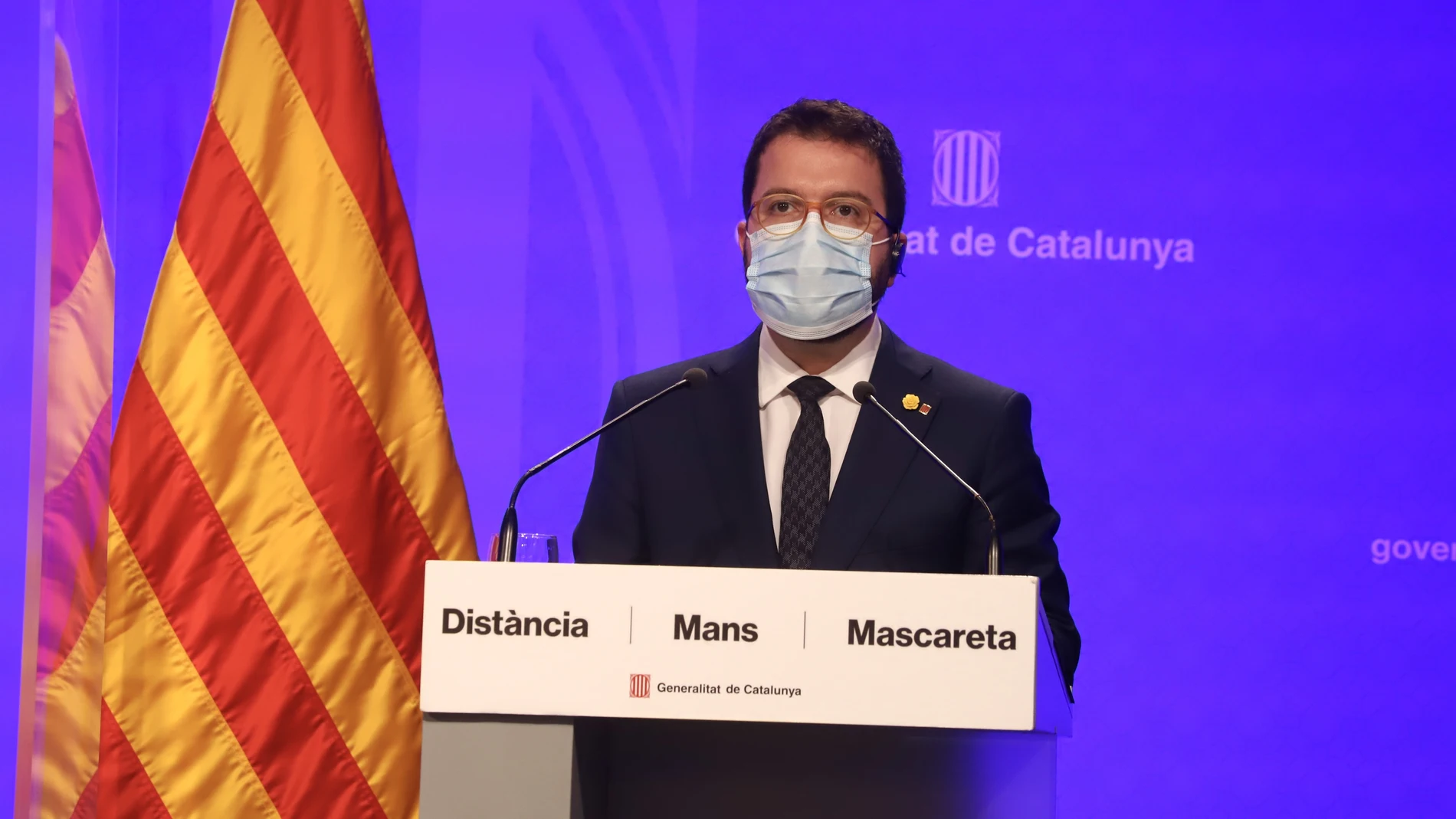 El vicepresidente de la Generalitat, Pere Aragonès, en una rueda de prensa en el Palau de la Generalitat