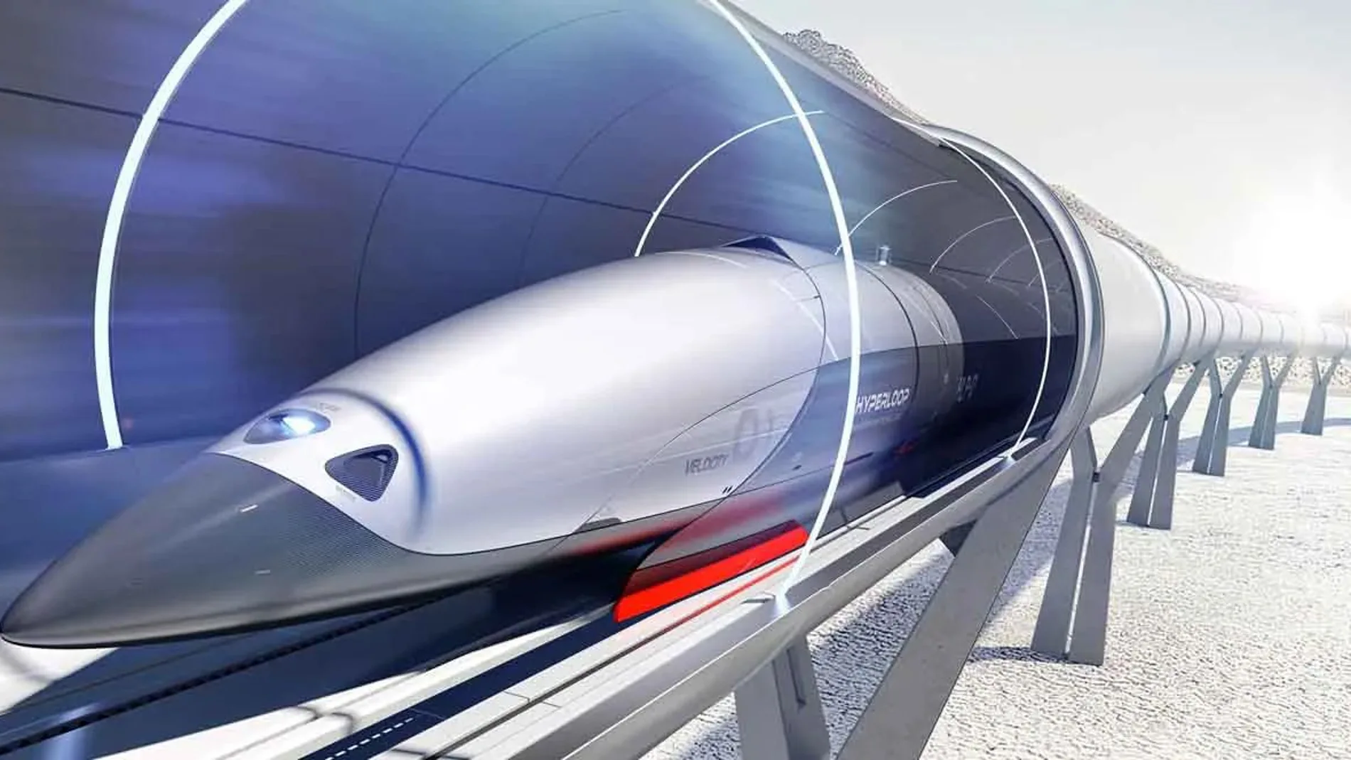 Recreación de una cápsula de hyperloop en el interior del tubo por el que viajaría