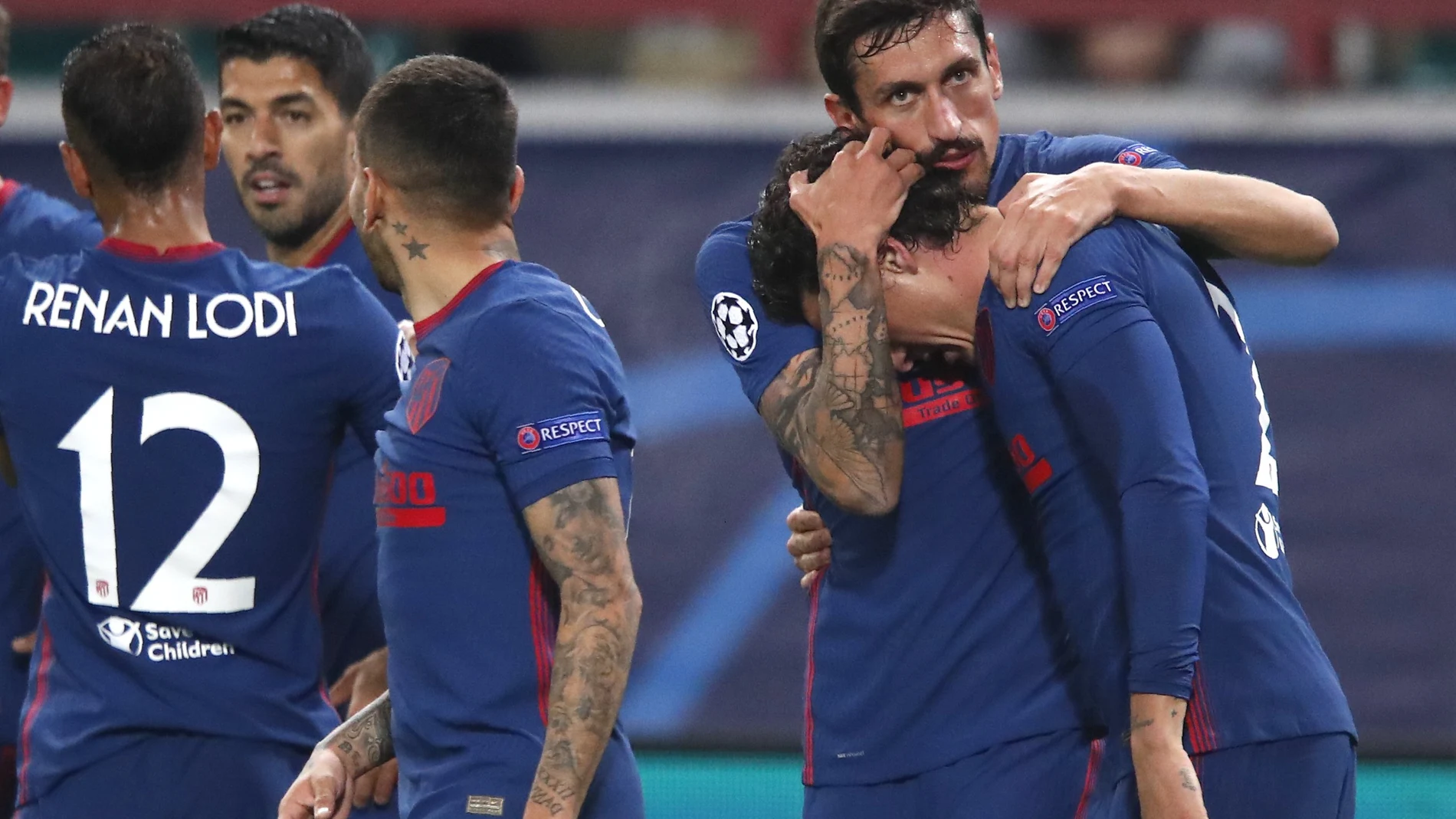 Jose Gimenez, celebra el gol del Atlético