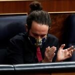 El vicepresidente segundo del Gobierno, Pablo Iglesias, durante la última sesión de control al Ejecutivo en el Congreso.