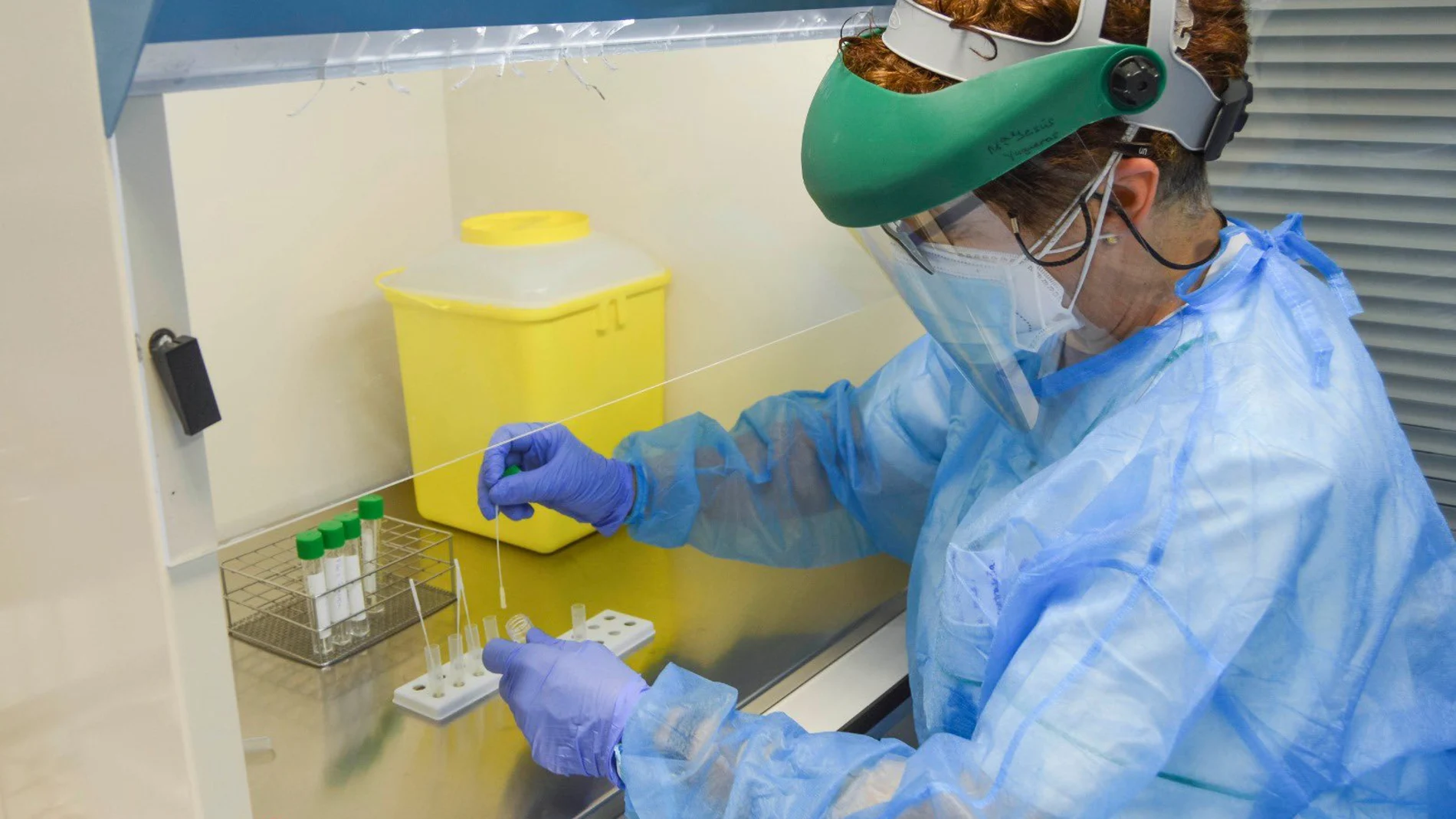Una sanitaria comprueba los resultados de un test de antígenos