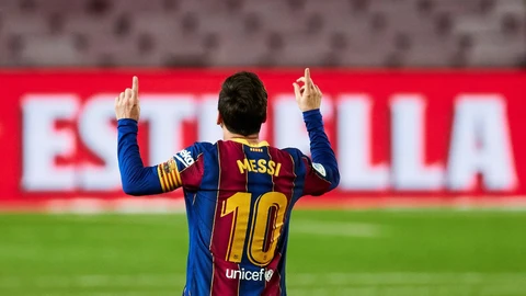 BARCELONA, 07/11/2020.- El delantero argentino del Barcelona Leo Messi, festeja su gol durante el partido contra el Betis, en la 9º jornada de LaLiga Santander disputado en el Camp Nou en Barcelona.- EFE/Alejandro García