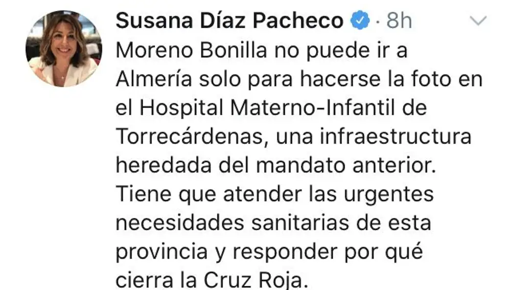 Tuit de la socialista Susana Díaz