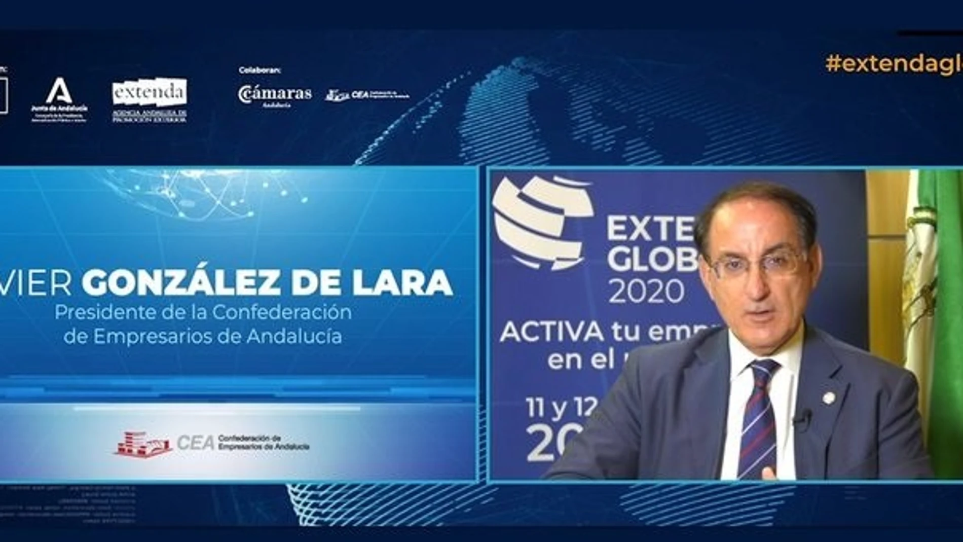 El presidente de la CEA, Javier González de Lara, durante su intervención en Extenda Global 2020