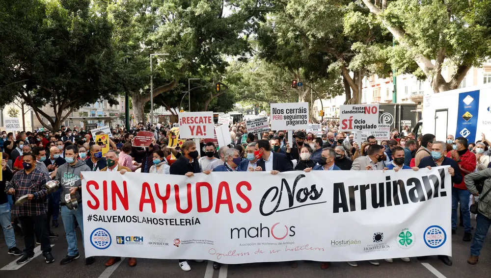 Manifestación del sector hostelero para reclamar ayudas en Málaga