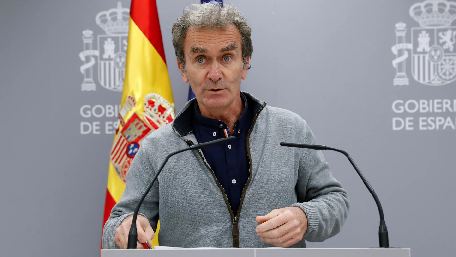 El director del Centro de Coordinación de Alertas y Emergencias Sanitarias, Fernando Simón, en la rueda de prensa de este jueves en Madrid para actualizar la situación de la pandemia.
