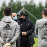 El argentino Eduardo "Chacho" Coudet, en su primer entrenamiento como técnico del Celta de Vigo