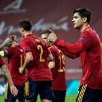Morata celebra el 1-0 de España a Alemania