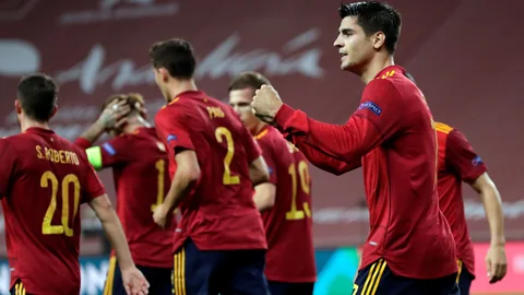 Morata celebra el 1-0 de España a Alemania