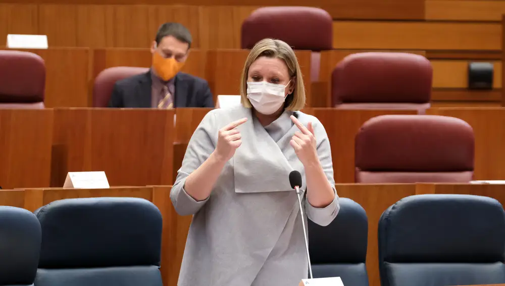 La consejera de Familia, Isabel Blanco, durante el Pleno de las Cortes