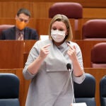 La consejera de Familia, Isabel Blanco, durante el Pleno de las Cortes