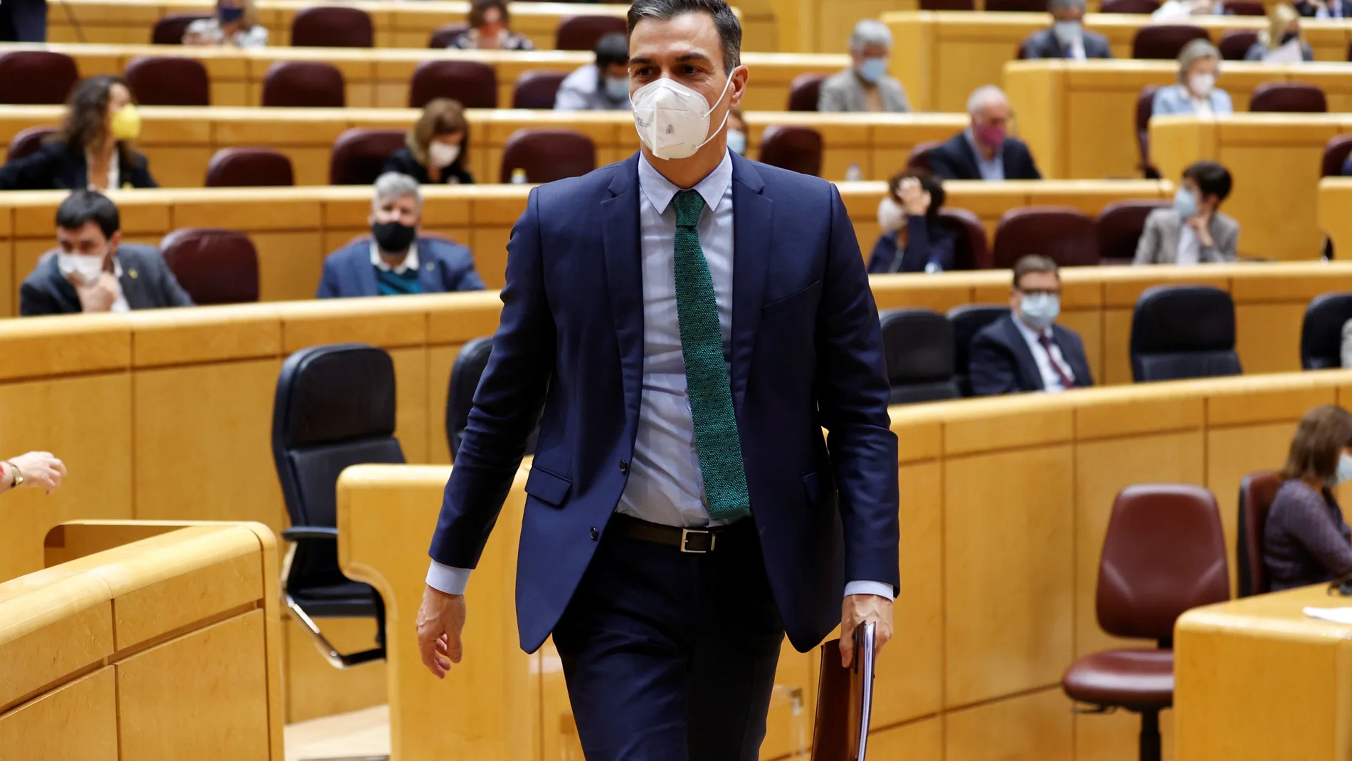 El presidente del Gobierno, Pedro Sánchez, durante su intervención en el pleno del Senado