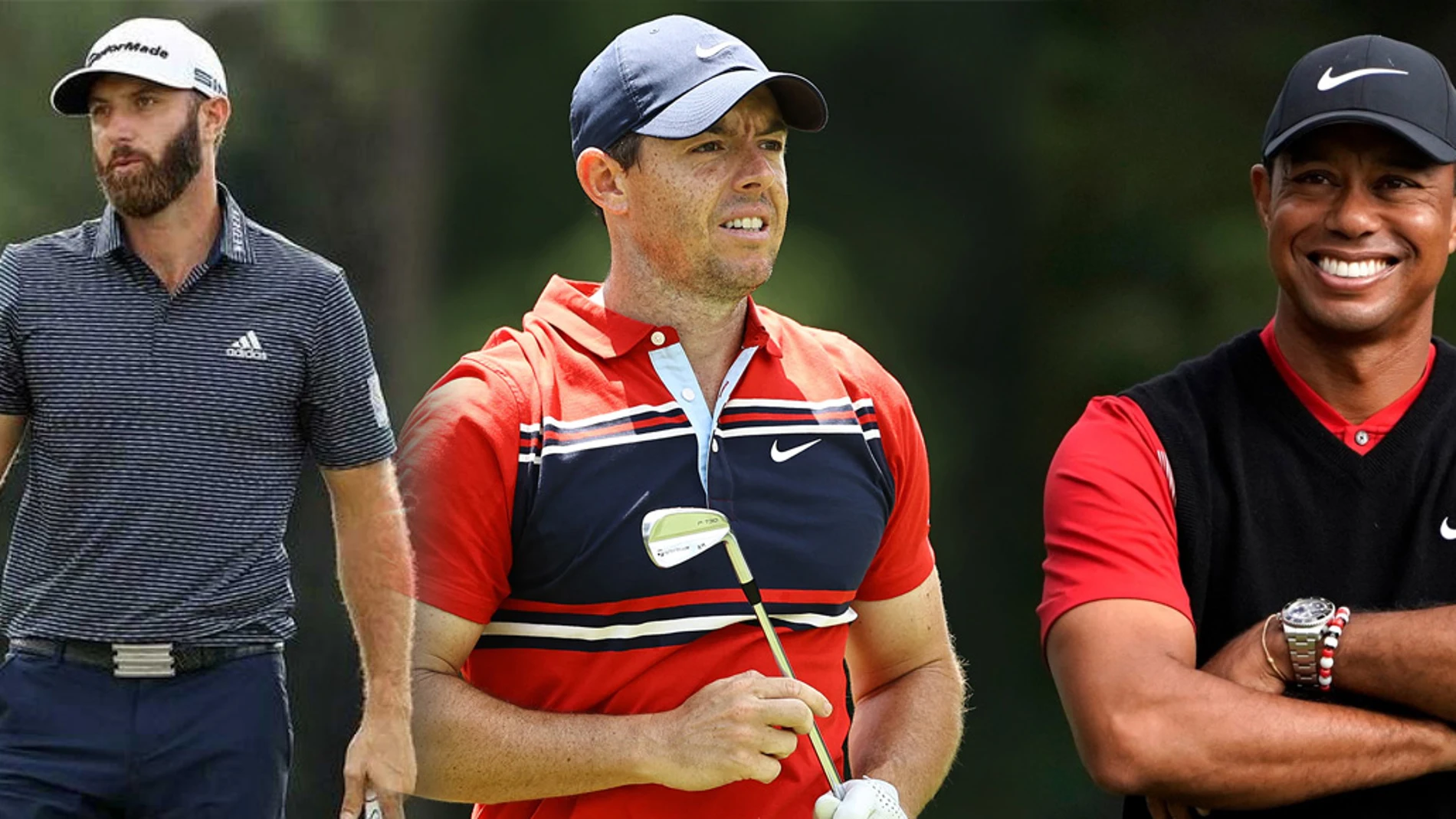 Dustin Johnson, Rory McIlroy y Tiger Woods