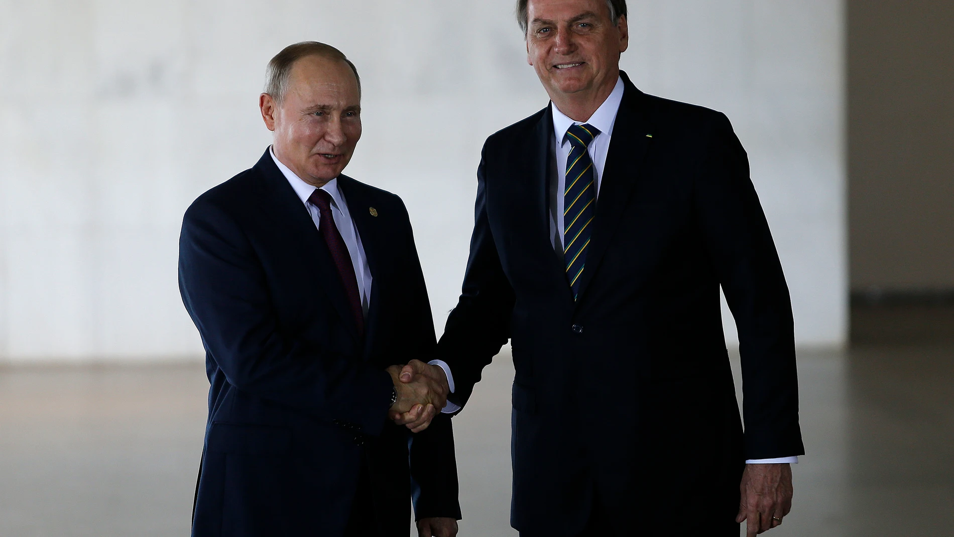 El presidente de Rusia, Vladimir Putin, y el de Brasil, Jair Bolsonaro, durante la cumbre de los BRICS celebrada en 2019 en Brasilia.18/11/2020