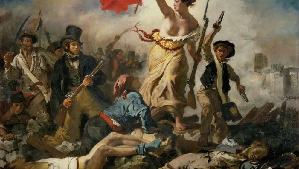 La Libertad guiando al pueblo. Pintado por Eugene Delacroix en 1830.