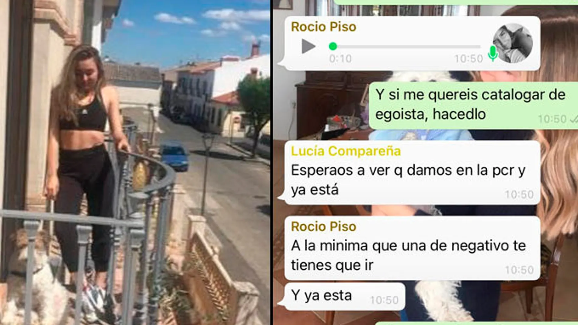 Elena Cañizares y algunos de los mensajes de sus compañeras de pisos que quieren echarla por haber dado positivo en coronavirus
