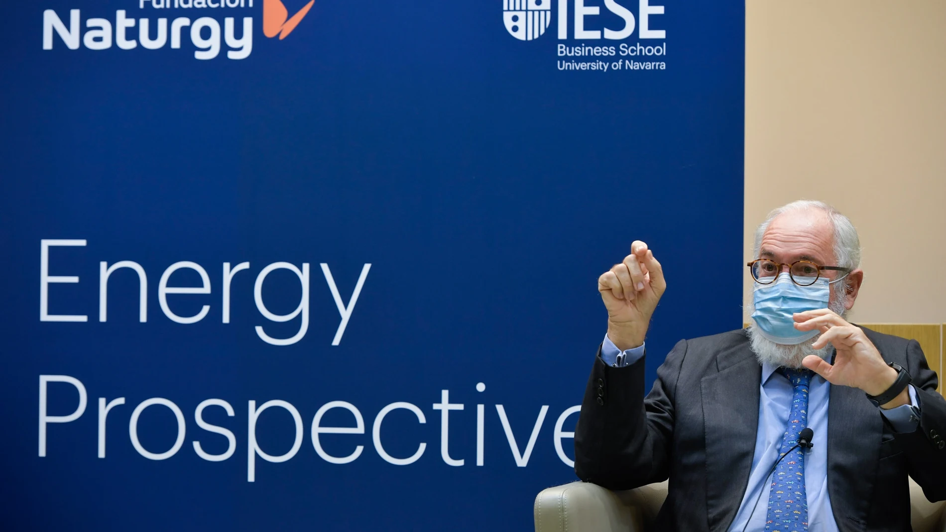 El ex comisario europeo Miguel Ángel Arias Cañete en su participación en el foro de la Fundación Naturgy