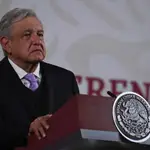 El presidente mexicano Andrés Manuel López Obrador durante su rueda de prensa diaria en el Palacio Nacional