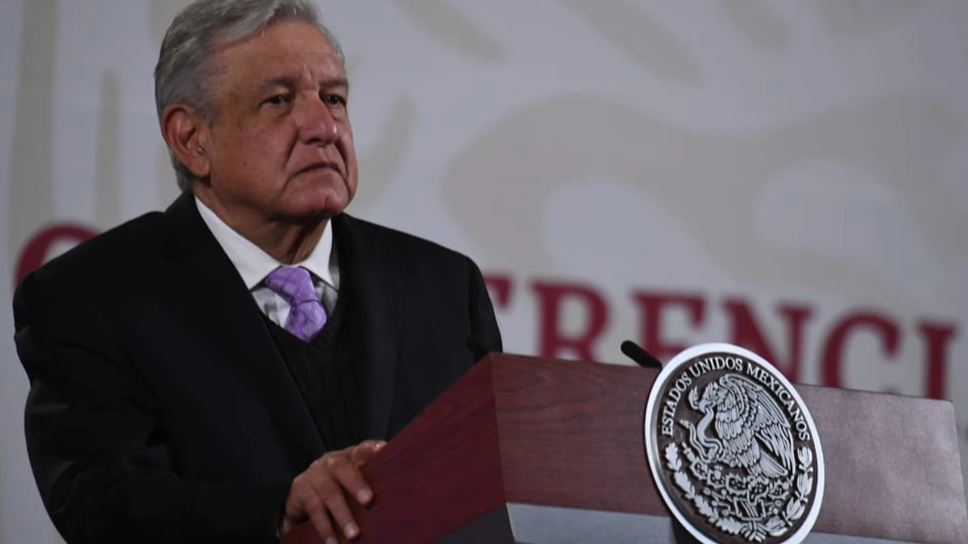 El presidente mexicano Andrés Manuel López Obrador durante su rueda de prensa diaria en el Palacio Nacional