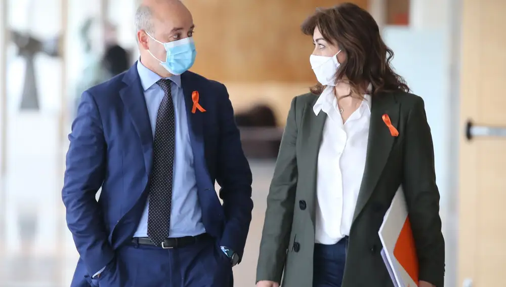 La procuradora de Cs, Marta Sanz, con el portavoz del grupo David Castaño
