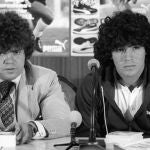 Jorge Cyterszpiler y Diego Armando Maradona, durante una rueda de Prensa