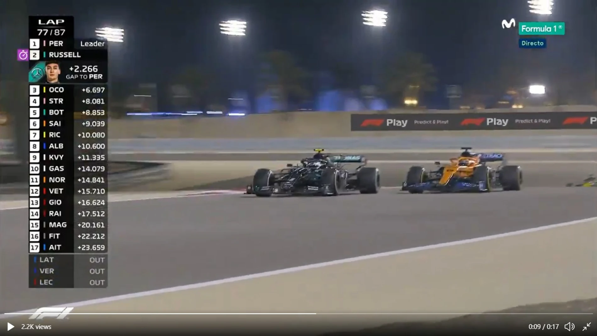 El inicio del ataque de Carlos Sainz a Bottas en Sakhir