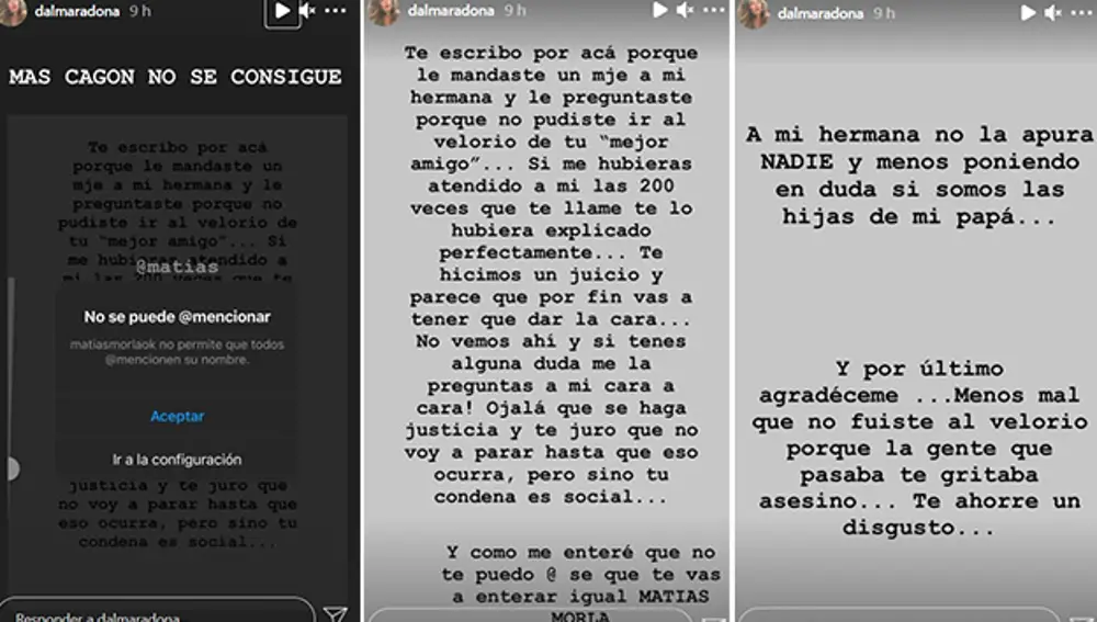 Mensaje de Dalma Maradona a Matías Morla en Instagram.