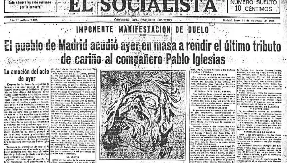 Una imagen de &quot;El socialista&quot;, el órgano oficial del PSOE, en la muerte de su fundador