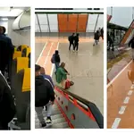 Imágenes del vídeo difundido por el Sindicato Unificado de Policía que muestra a los inmigrantes llegando al aeropuerto de Granada.