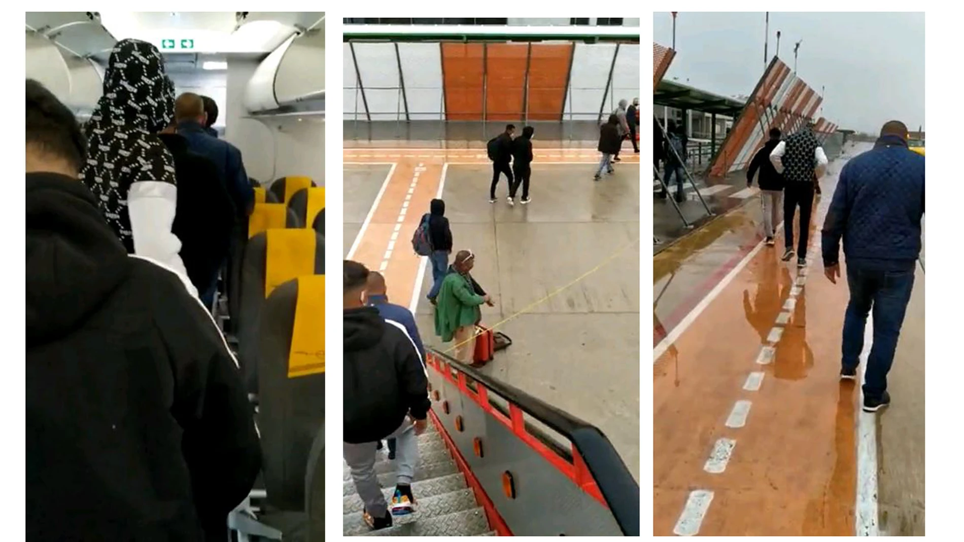 Imágenes del vídeo difundido por el Sindicato Unificado de Policía que muestra a los inmigrantes llegando al aeropuerto de Granada.