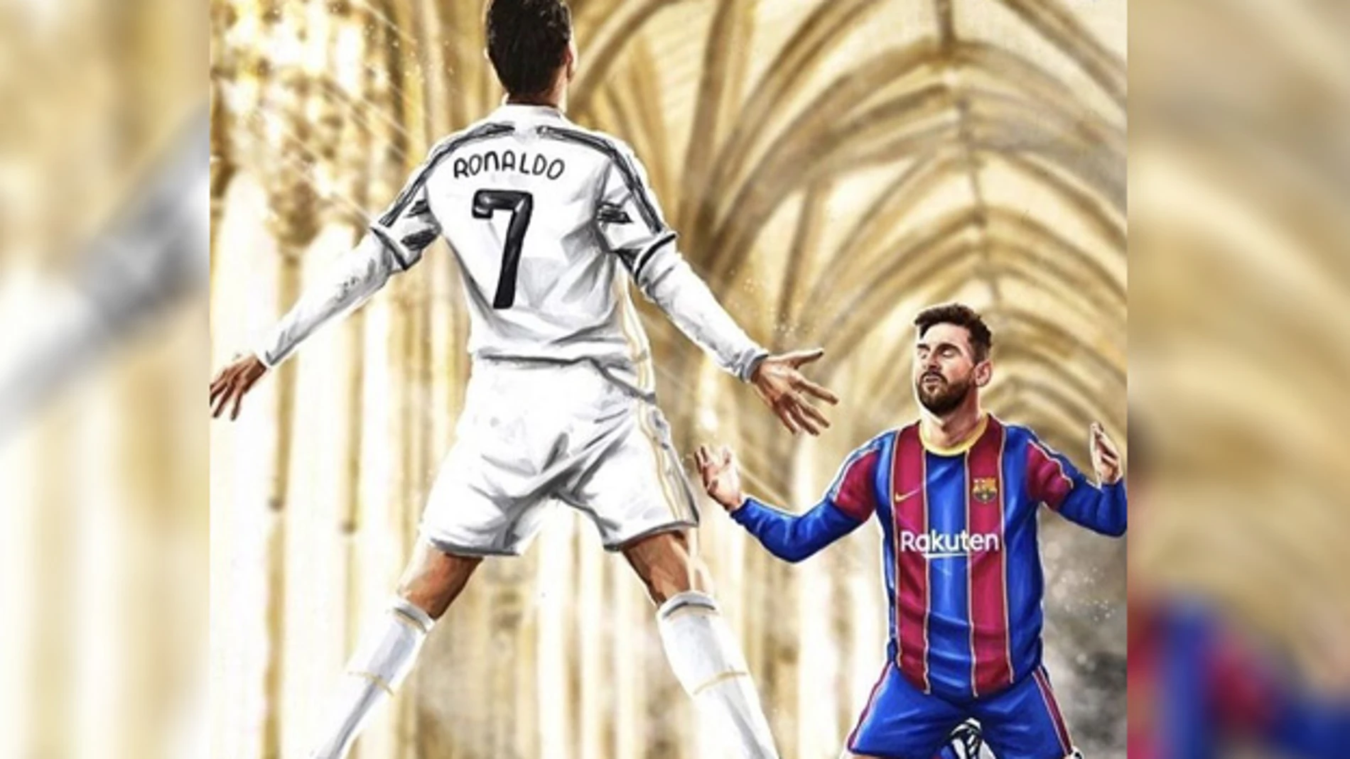 Cristiano Ronaldo celebra un gol ante un arrodillado Leo Messi.