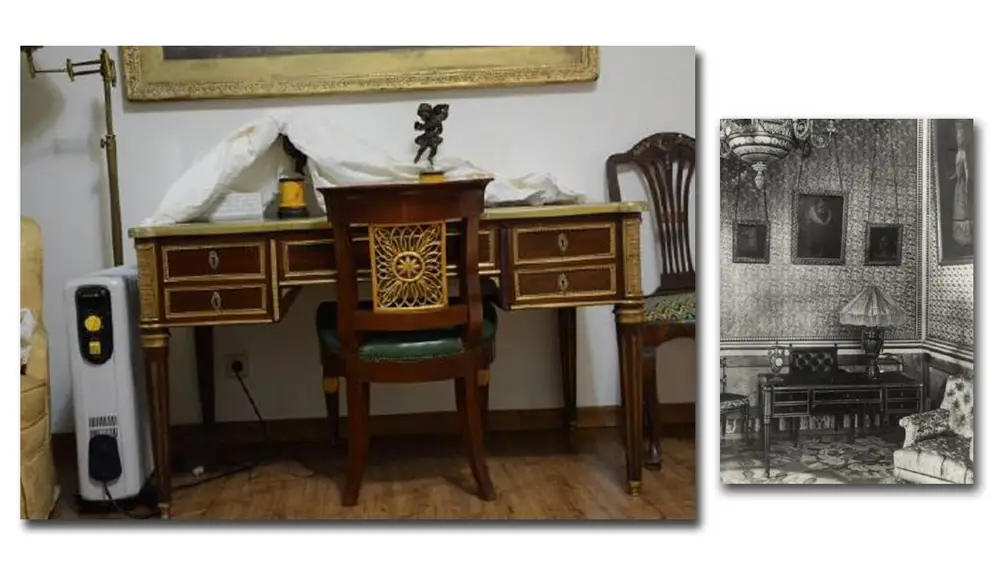 Escritorio de madera de caoba y bronce dorado a fuego en el último cuarto del siglo XVIII. El que hay en Meirás es igual al de un despacho del Palacio Real