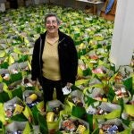 La hermana Araceli Fuentes, de la congregación de las hermanas Mercedarias de la Caridad, junto a las 500 bolsas con alimentos la citada congregación en Almería para repartir estas Navidades entre los más necesitados en el municipio almeriense de Níjar