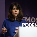Rueda de prensa de Isa Serra, portavoz de Unidas Podemos en la Asamblea de Madrid, en la sede de Podemos.@ Cipriano Pastrano