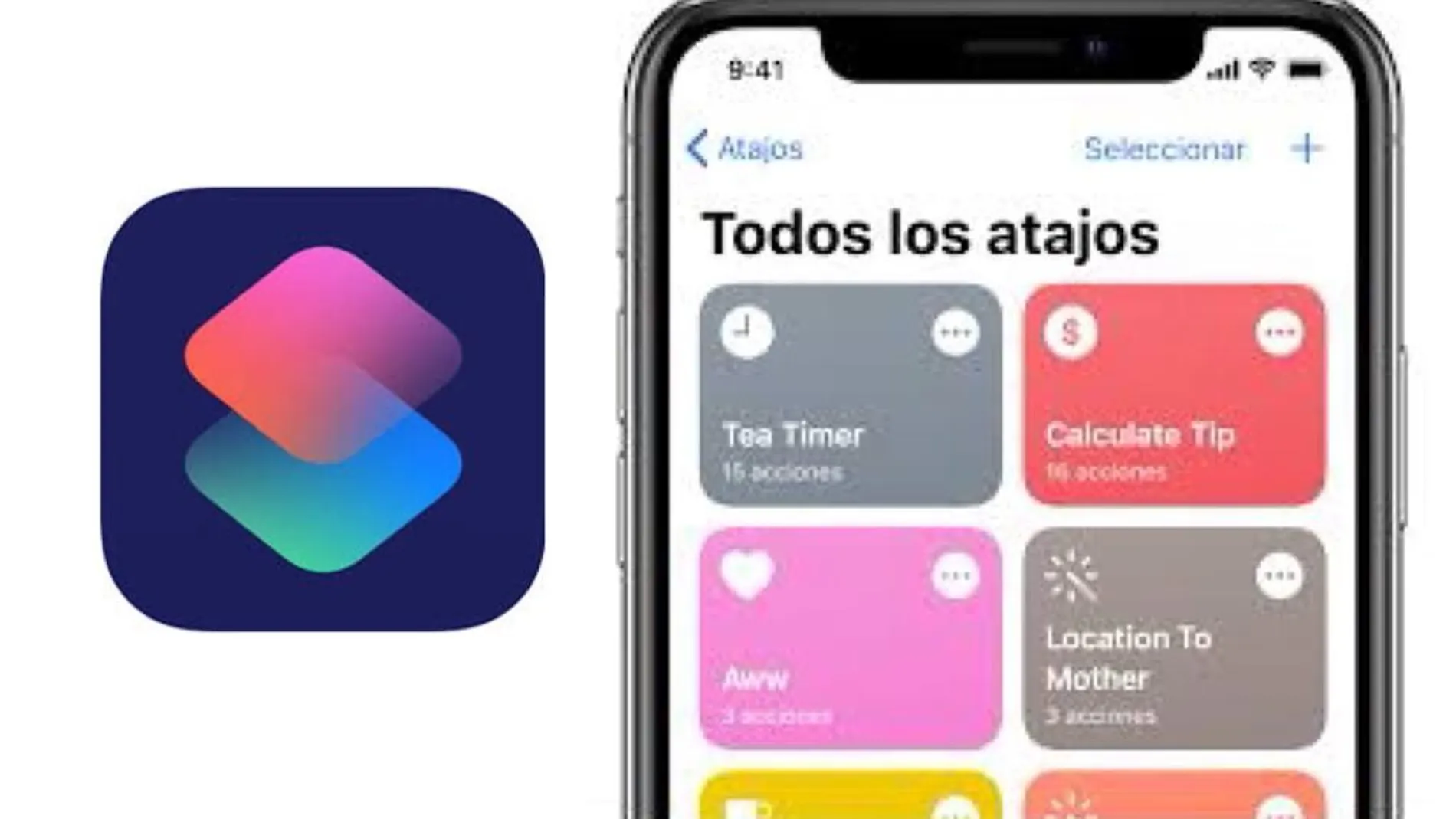 Imagen del logo de la aplicación 'Atajos' del iPhone (izq) y de la portada (der)