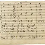 Manuscrito de la novena sinfonía de Beethoven, donde se aprecian revisiones, correcciones y alteraciones realizadas por el genio