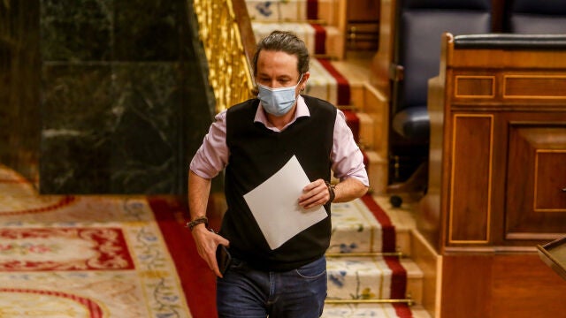 El vicepresidente segundo del Gobierno, Pablo Iglesias, durante una sesión de control al Ejecutivo