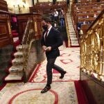 El presidente de Vox, Santiago Abascal hoy en el Congreso