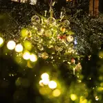 Un árbol está decorado con adornos navideños y luces