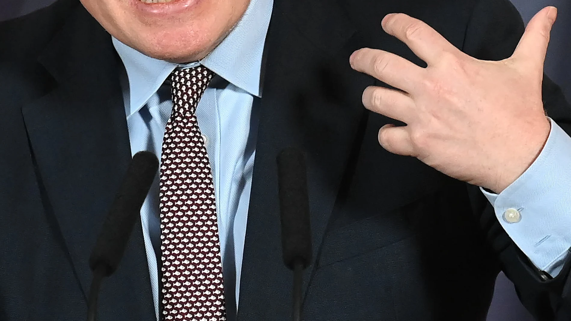 El primer ministro británico Boris Johnson, con una corbata estampada de peces, ayer durante la rueda de prensa donde anunció el acuerdo del Brexit.