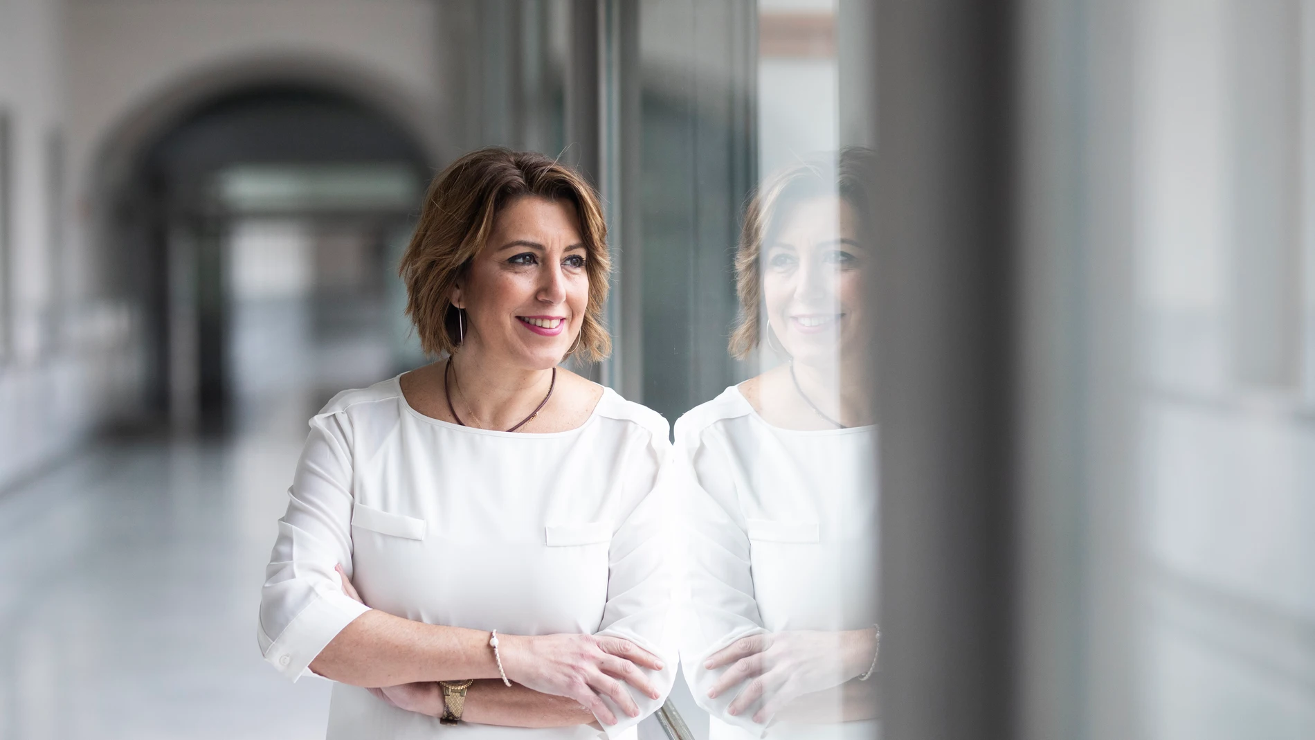 La secretaria general del PSOE-A, Susana Díaz, en una entrevista con Europa Press
