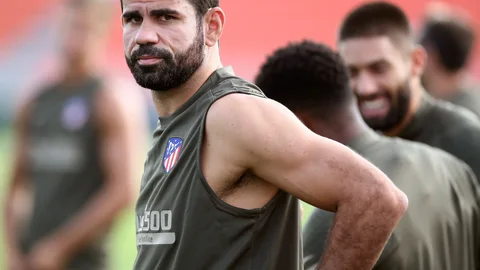 Diego Costa en un entrenamiento con el Atlético de Madrid.