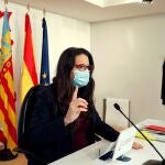 La vicepresidenta del Consell, Mónica Oltra, durante la rueda de prensa tras la reunión semanal del Gobierno valenciano
